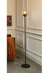 Vloerlamp Perpignan met smoke glazen bol