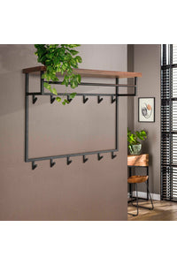 Kapstok Gedern notenhout en metaal met 12 haken