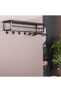 Kapstok Gefell zwart acaciahout en geschuurd metaal met 6 haken