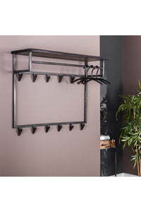 Kapstok Gefell zwart acaciahout en geschuurd metaal met 12 haken