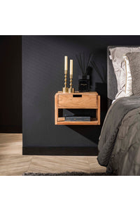 Hangend nachtkastje Hemer met lade in acaciahout