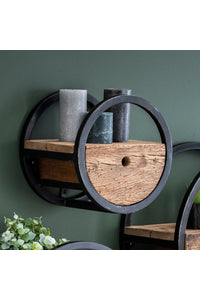 Wandschap Bitburg ø30 cm met lade van robuust hardhout