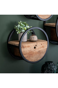 Wandschap Bitburg ø40 cm met lade van robuust hardhout