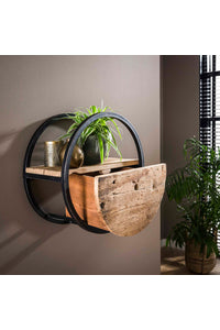 Wandschap Bitburg ø50 cm met lade van robuust hardhout