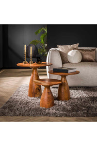 Salontafelset Herten met 3 tafels in acaciahout met kegelvormige poot