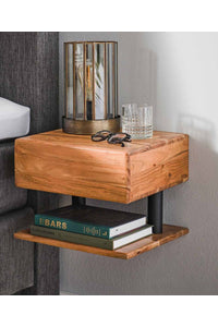 Hangend nachtkastje Hemau met lade in acacia hout