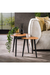 Driehoekige set bijzettafels Hungen in acacia hout