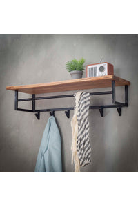 Kapstok Billerbeck met  hoedenplank en 6 haken in massief acacia hout