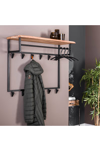 Kapstok Billerbeck met hoedenplank en 12 haken in massief acacia hout