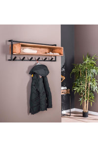 Kapstok Bogen acaciahout met open vak en 6 haken