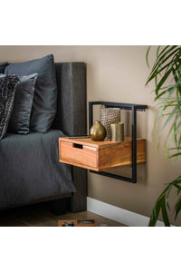 Hangend nachtkastje Bockenem met lade in acacia hout