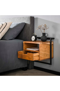 Hangend nachtkastje Bockenem met lade en open vak in acacia hout