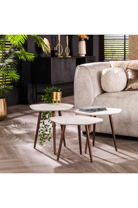 Set van 3 vijfhoekige tafels Hamelen in wit marmer composiet met bronzen poten