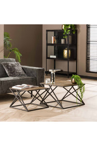 Salontafel set Bielstein in metallic antiek brons met kruisonderstel