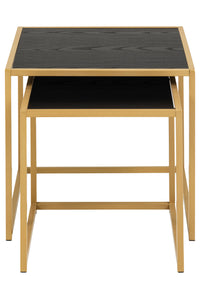 Set van 2 bijzettafels Sabro met een goudkleurig frame en zwart blad