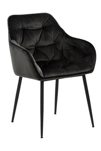 Eetkamerstoel Gjol in grijsbruine velours stof en zwarte poten