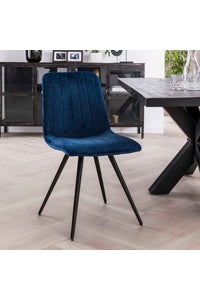 Eetstoel Bleckede met verticaal stiksel in de rug, blauwe velours stof