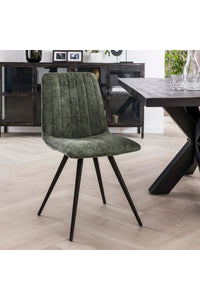 Eetstoel Bleckede met verticaal stiksel in de rug, mosgroen velours stof