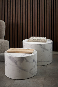 Salontafelset Hjarup rond in marmerlook wit
