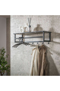 Kapstok Hurth met 6 haken en roede en zwart melamine hoedenplank