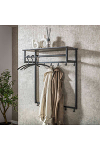 Kapstok Hurth met 12 haken en roede en zwart melamine hoedenplank