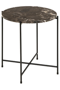 Bijzettafel Hou Ø42 cm met bruin marmer blad