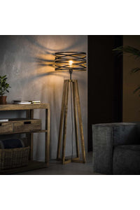 Vloerlamp Friedland met houten kruisframe