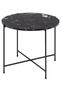 Bijzettafel Hou Ø 52 cm met  zwart marmer blad