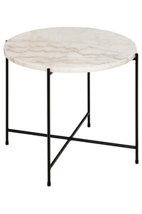 Bijzettafel Hou Ø 52 cm met wit marmer blad