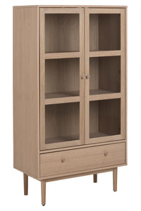 Vitrinekast Herringe 2 deuren met lade in wit eiken