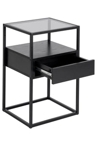 Bijzettafel Idom zwart eiken met glasplaat
