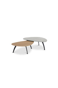 Dyyk 2-delige salontafel set Pepp keramiek Diamond Cream + eiken Groove matlak