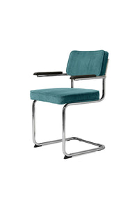 Brovst rib eetkamerstoel turquoise met armleuning