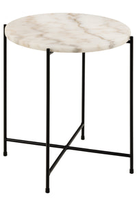 Bijzettafel Hou Ø42 cm met wit marmer blad