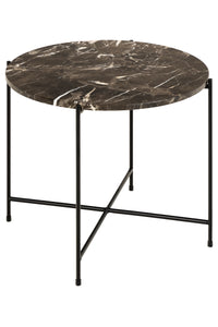 Bijzettafel Hou Ø 52 cm met bruin marmer blad