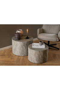 Salontafelset Hjarup rond in marmerlook grijs/bruin