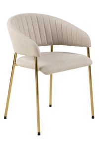 Eetstoel Hojer in beige stof met goudkleurig onderstel