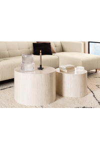 Salontafelset Hjarup rond in beige travertin look
