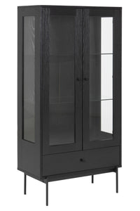 Vitrinekast Hallund in zwart essen met lade en 2 glazen deuren