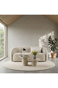 Bank Love in beige stof met ronde organische armen