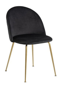 Eetkamerstoel Frifelt in zwart fluweel stof met messing-goudkleur frame