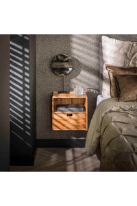 Zwevend nachtkastje Abano met lade in acaciahout (set van 2)