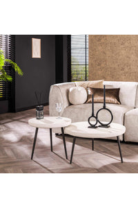 Set van 2 ronde salontafels Hamburg in wit marmer composiet