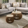 Salontafelset Carpi rond in mangohout met travertine blad
