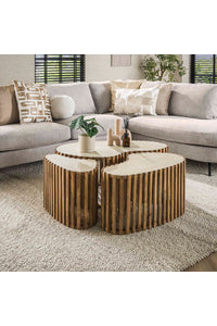 Salontafelset van 3 Carpi niervormig in mangohout met travertine blad
