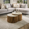 Salontafelset Carpi half rond in mangohout met travertine blad