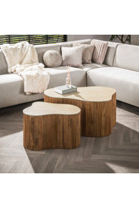 Salontafelset Carpi shamrock in mangohout met travertine blad