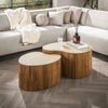 Salontafelset Carpi niervormig in mangohout met travertine blad