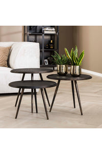 3-delige salontafel set Greiz in metallic zwart