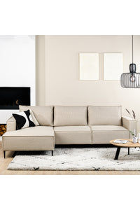 Bank Bordeaux met chaise lonque in zandkleurige stof